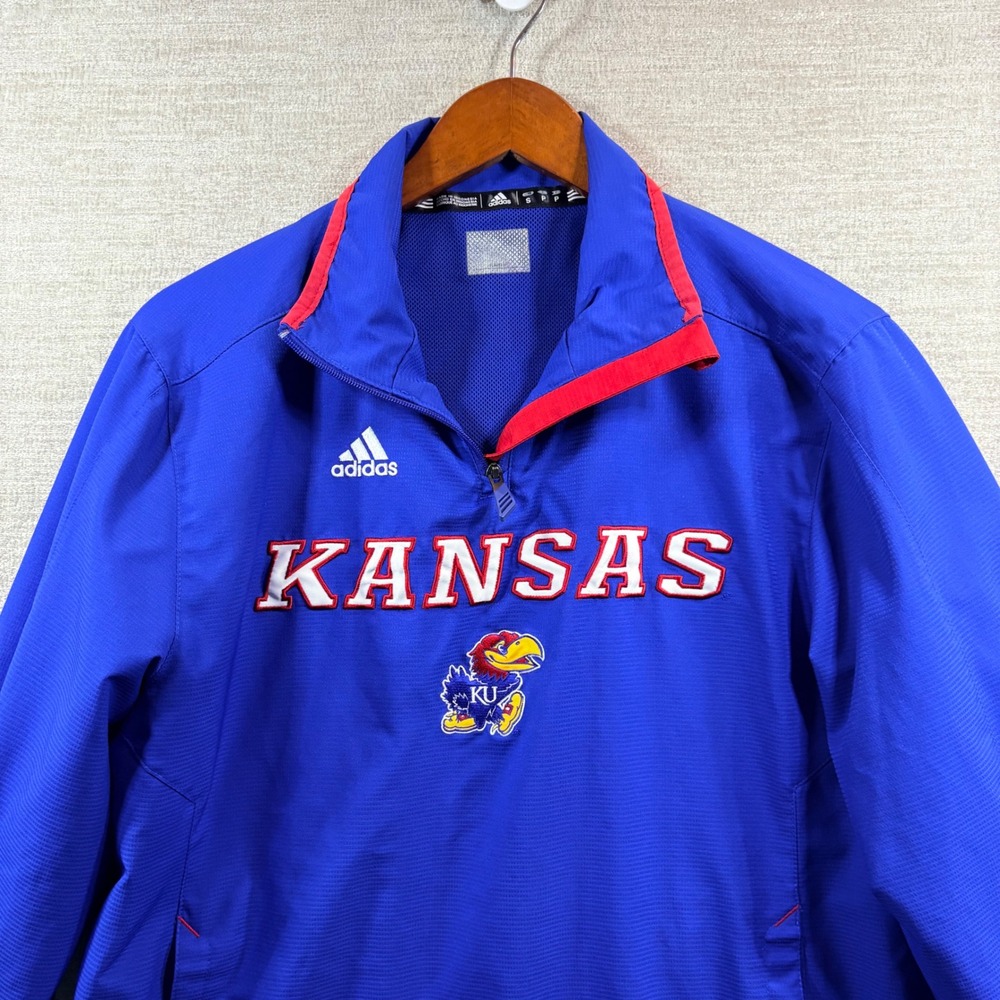 Adidas Kansas‎ Jayhawks Mens Small Blue 1/4 Zip Windbreaker Pullover 6991A 12